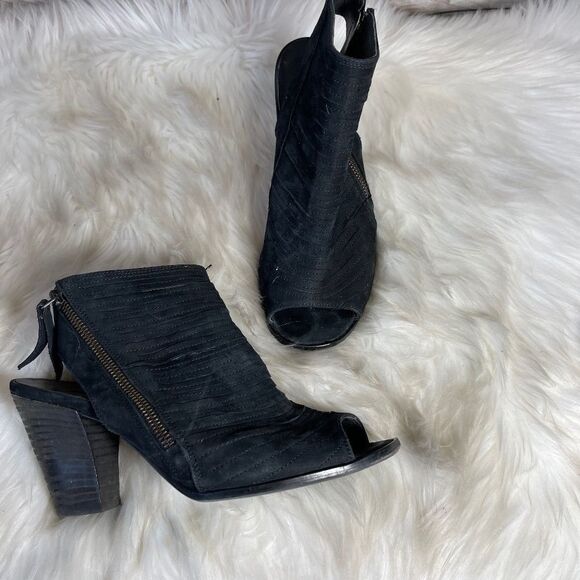 Paul Green Cayanne Black Nubuck Peep Toe Heeled Booties Sz 8 - Picture 1 of 7